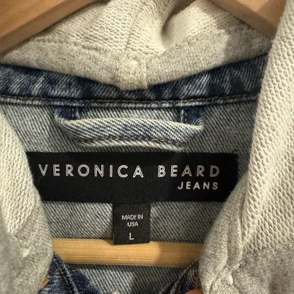 Veronica Beard Blue Denim Jacket with Gray Hoodie - Picture 2 of 7